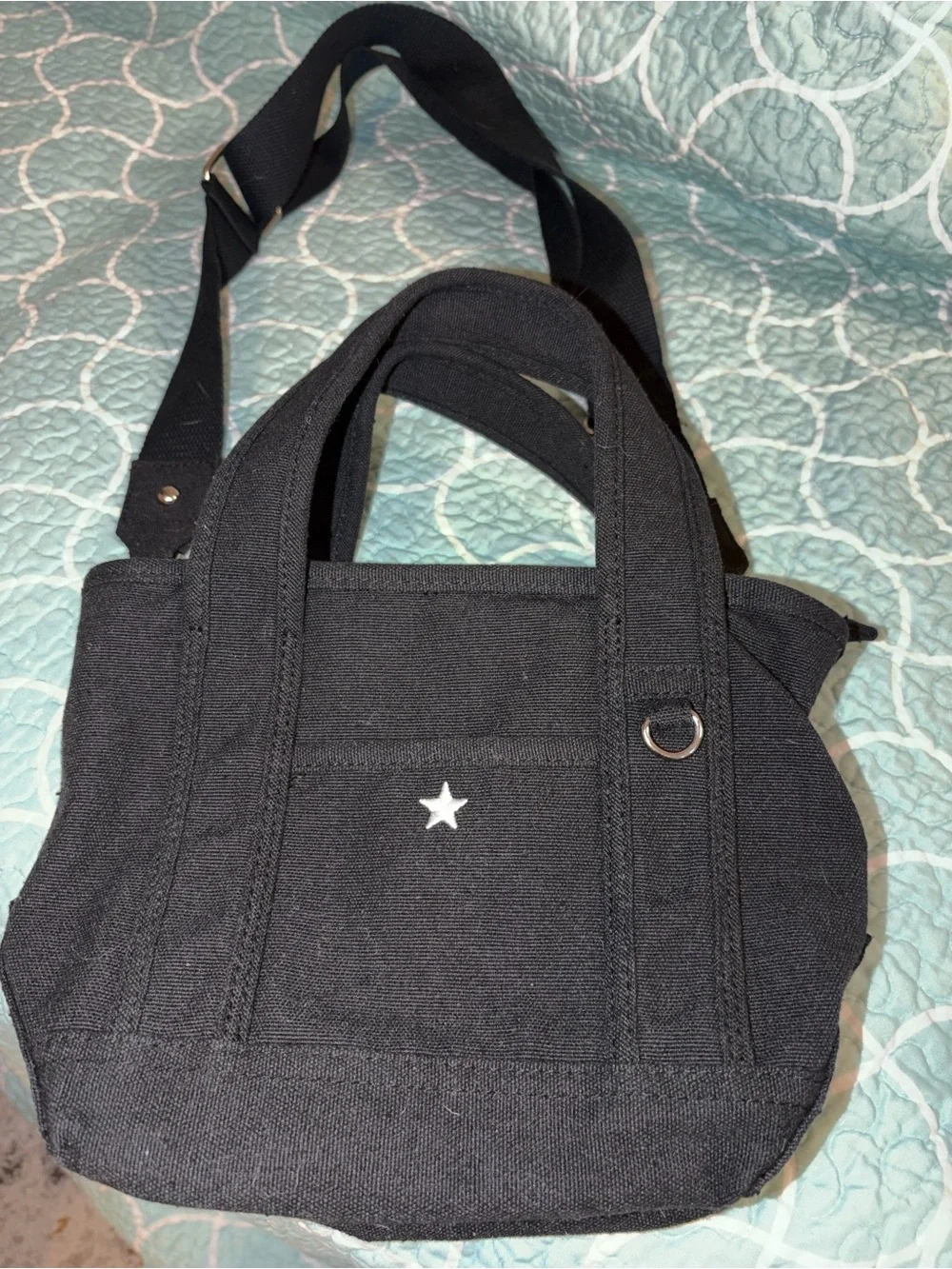 Madden Girl Black Canvas Messenger Tote